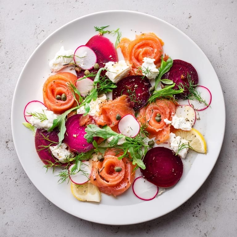 Elegant serving of Winter Harvest Smoked Salmon Board, featuring smoked salmon and creamy dips, ready to serve.