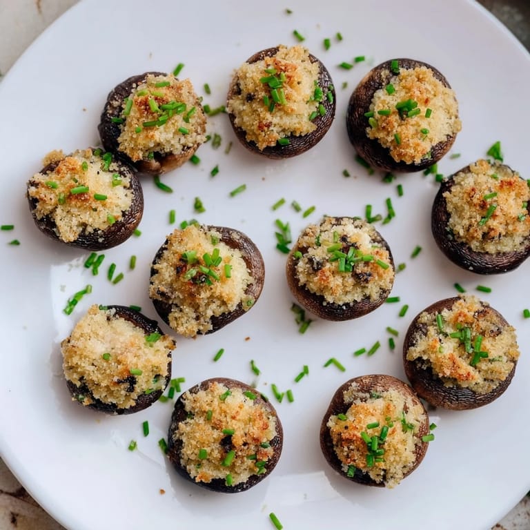 Beautifully baked Stuffed Mushroom Caps with savory herb filling, ready to serve warm.