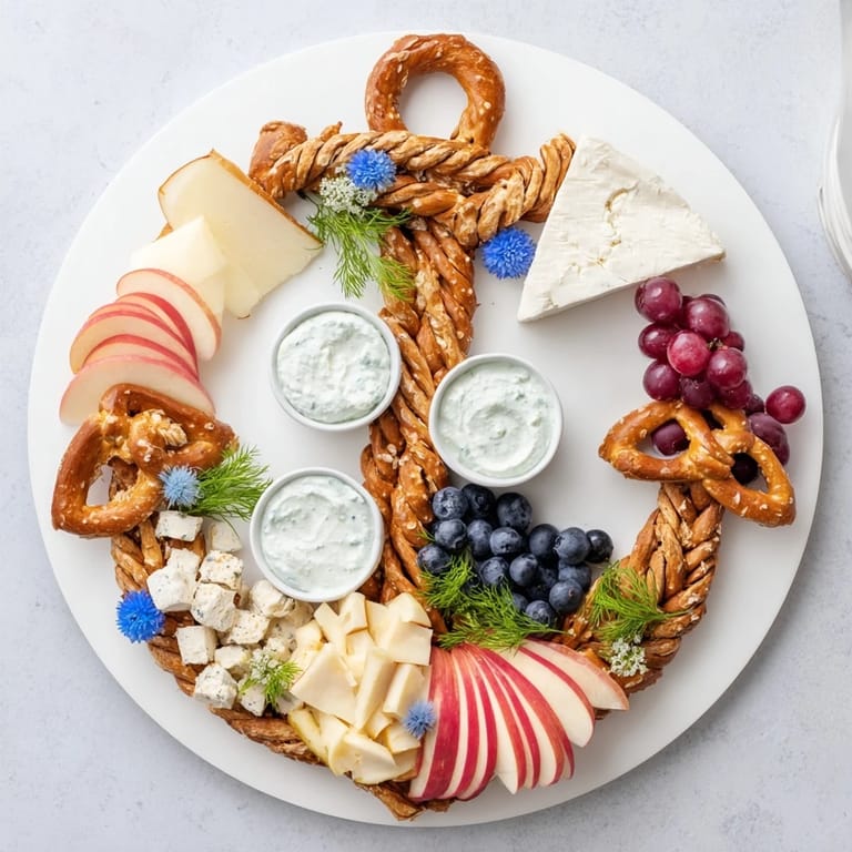 This Anchor Maritime Board beautifully showcases cheeses, fruits, and meats in a coastal charcuterie design.