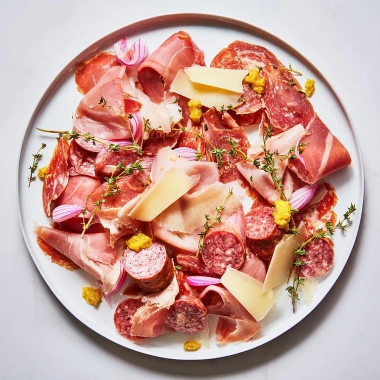 A visually stunning The Burlap & Lace arrangement showcasing thinly sliced cheeses and flavorful meats on a platter.