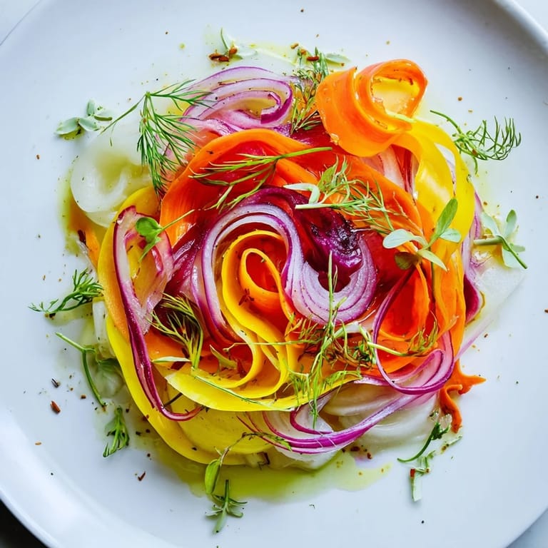 A visually appealing The Spinning Top salad with crisp vegetables, herbs, and a light dressing; perfect as a starter.