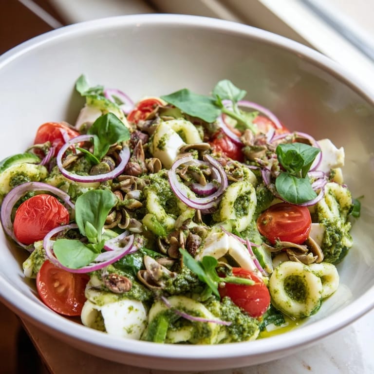 Hearty Pesto Chickpea and Spinach Salad featuring bright greens, perfect for a light, delicious lunch.