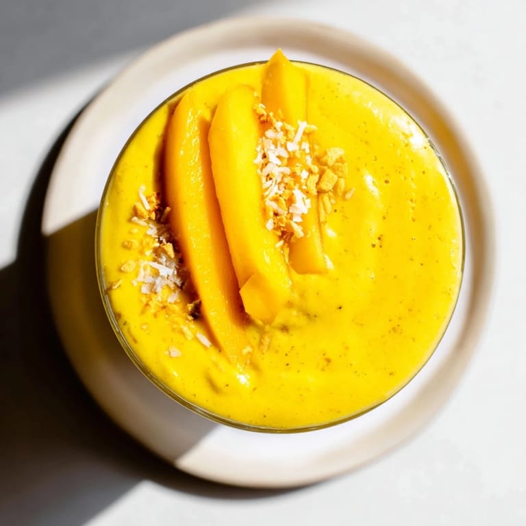 Creamy, thick Mango Turmeric Smoothie, showcasing tropical flavors with a hint of fresh lime.