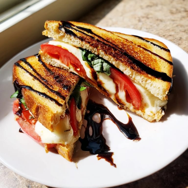 Perfectly grilled Caprese Salad Grilled Cheese, a comforting mix of mozzarella, basil, and ripe tomatoes.