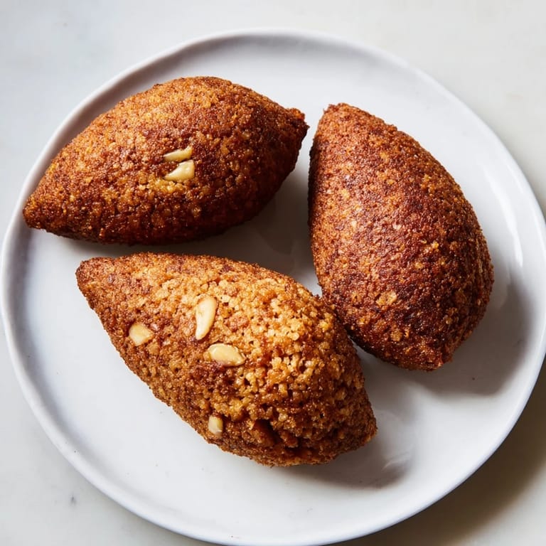 Freshly fried Lebanese Kibbeh, smelling of warm spices, promises a delicious, satisfying Middle Eastern meal.