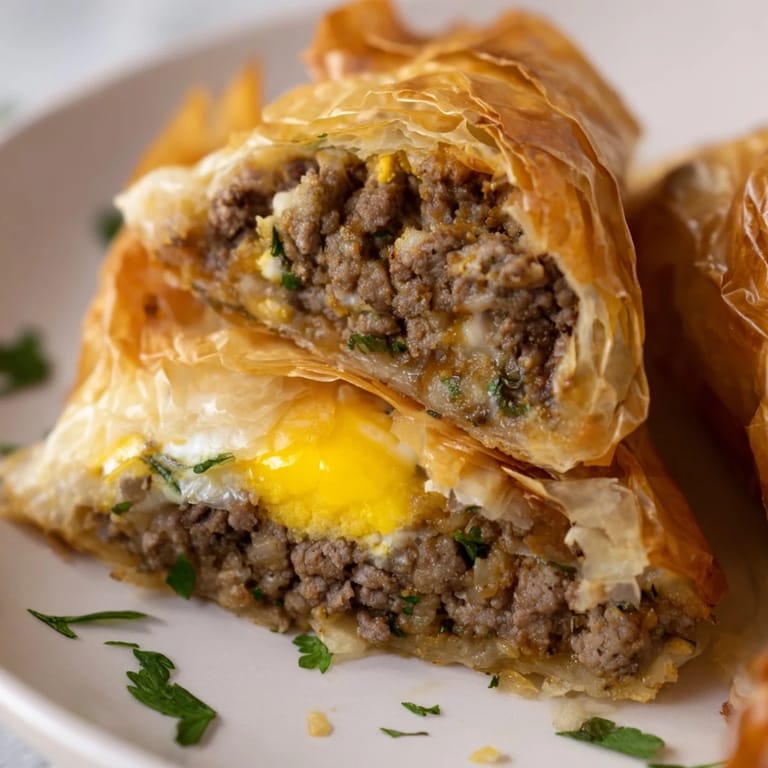 Freshly fried Tunisian Brik, a delightful appetizer with flaky phyllo and a flavorful bite.