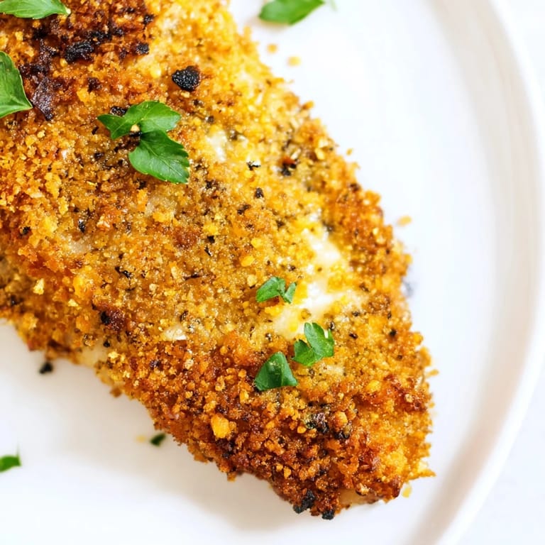 Perfectly cooked Roasted Garlic Parmesan Chicken resting on a platter, garnished with fresh parsley and ready to be sliced.