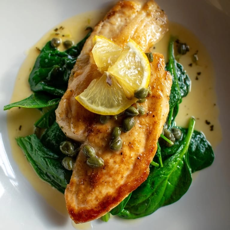 Tender pan-seared Spinach Lemon Butter Chicken served over greens with a silky citrus glaze.