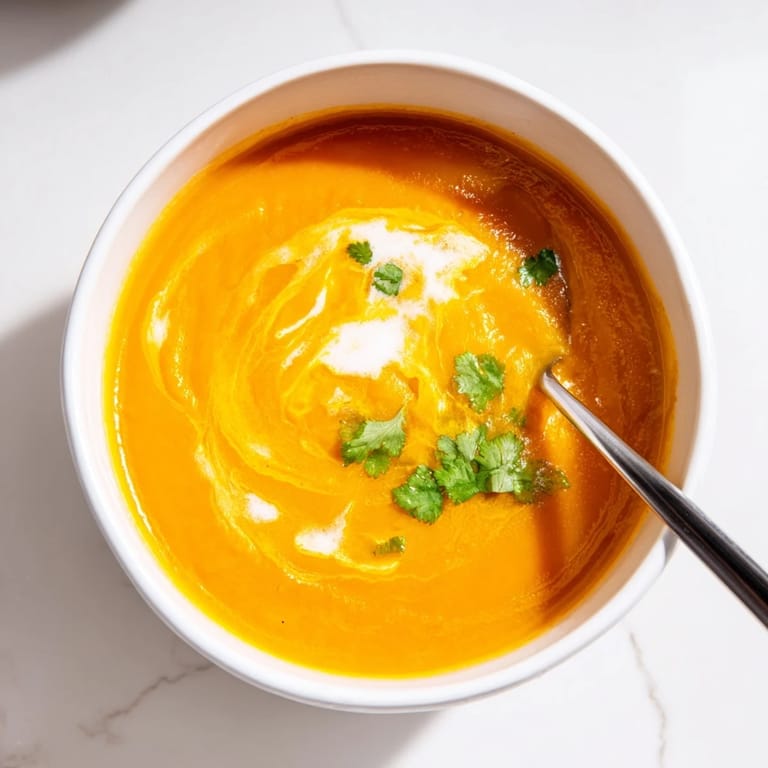 Creamy carrot ginger soup served in a rustic bowl, ready to enjoy as a comforting light meal.
