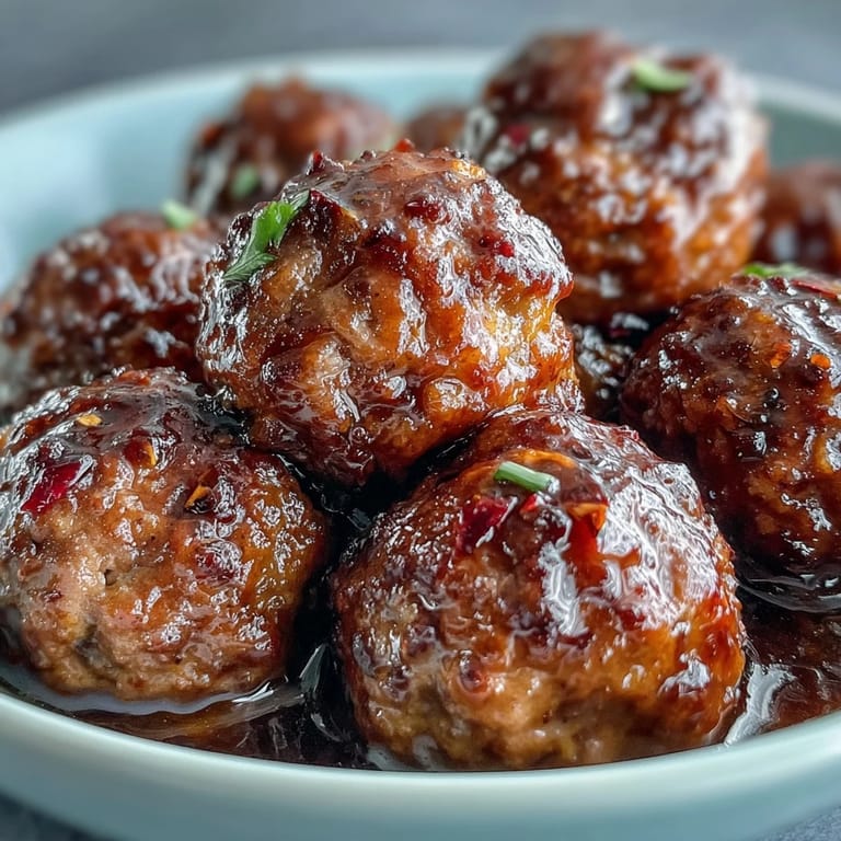Tender Slow Cooker Peach Glazed Meatballs served on a platter with fresh parsley and cocktail toothpicks for appetizers.