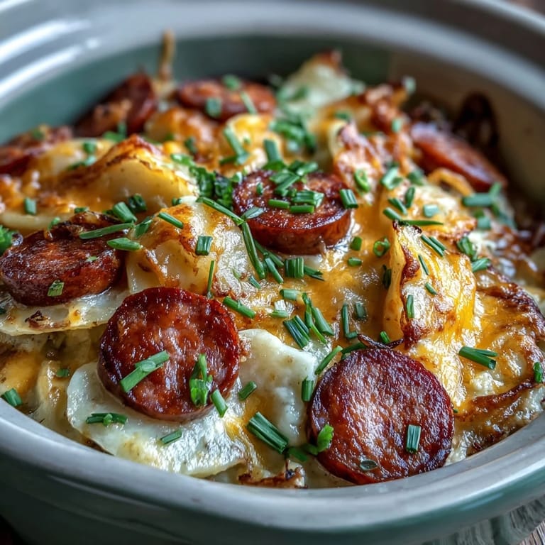 Thick slices of smoky kielbasa and creamy pierogi swim in a rich, cheesy sauce in this hearty casserole.