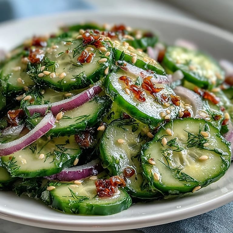 Bright side dish of Refreshing Crunchy Cucumber Salad featuring julienned carrots and fresh herbs for a healthy lunch.
