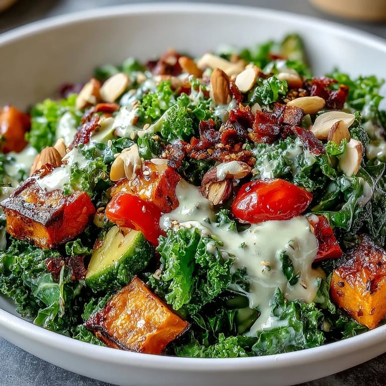 Massaged kale and creamy tahini dressing bring texture to a hearty Kale Salad Bowl ready for lunch or dinner.