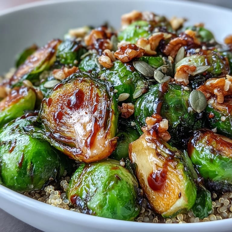 A tangy balsamic dressing is drizzled over the hearty grains, with toasted pecans and cranberries on top.