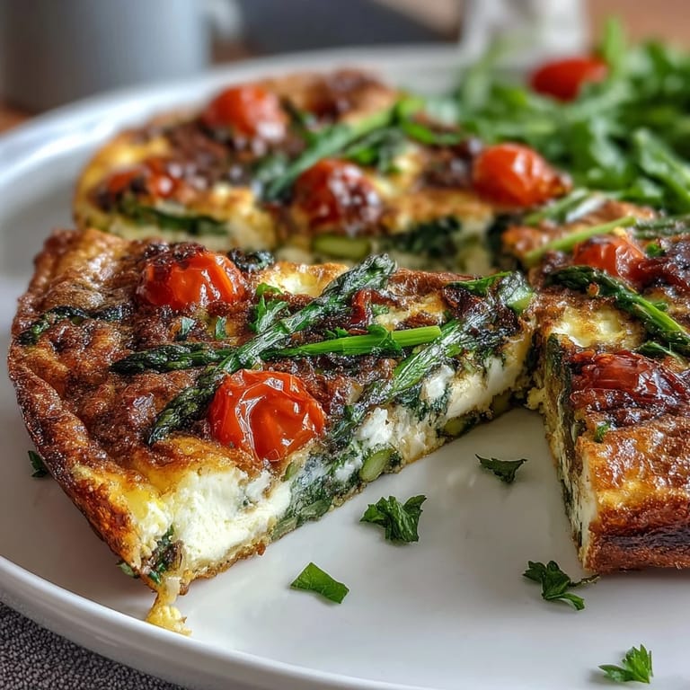 A colorful Healthy Easy Spring Veggie Frittata packed with zucchini, tomatoes, and herbs, perfect for a protein-rich brunch.