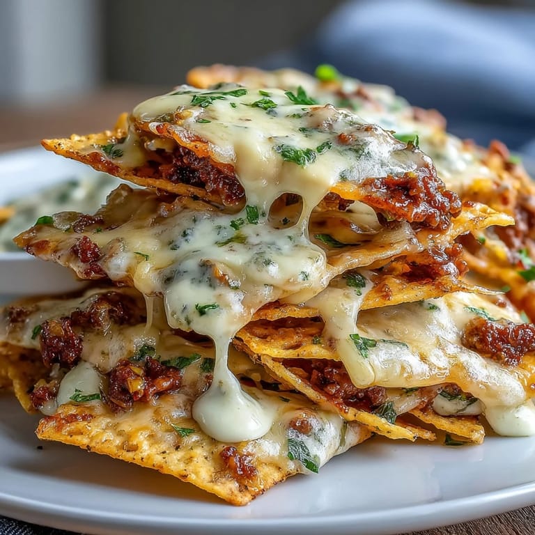 Crispy tortilla chips layered with seasoned beef, creamy cheese sauce, and zesty jalapeños—ideal for sharing at parties.  