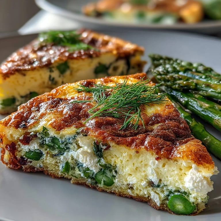 A light and colorful Spring Frittata with Asparagus, Peas and Goat Cheese, featuring tender vegetables and fresh herbs baked to perfection.