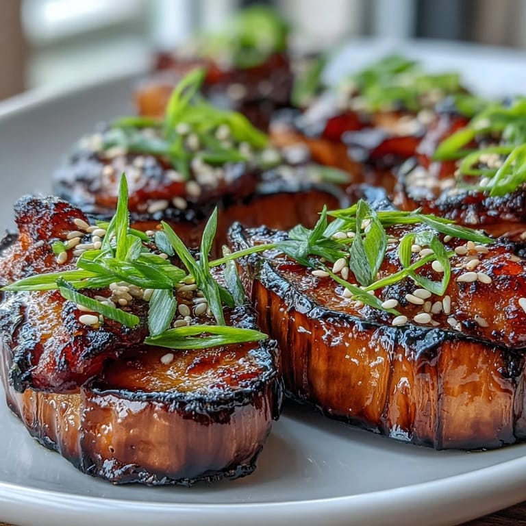 Savory roasted eggplant topped with a thick, umami-packed miso glaze, broiled until bubbling and golden brown for a flavorful vegetarian main.