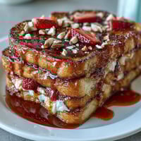 Vibrant Spring Brunch Strawberry French Toast Bake with golden brioche, juicy berries, and crunchy almonds, perfect for sharing.  