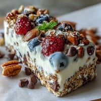 Frozen Yogurt Bark with Berries and Granola: creamy yogurt swirled with fresh berries and crunchy granola, a perfect frozen treat for summer.