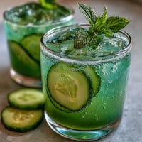 Sparkling Cucumber Mint Lemonade Mocktail: vibrant pitcher filled with icy, refreshing, and garnished drink.